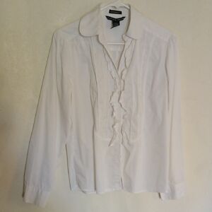 Antilia Femme Woman's Classic White Ruffled Blouse Size Large